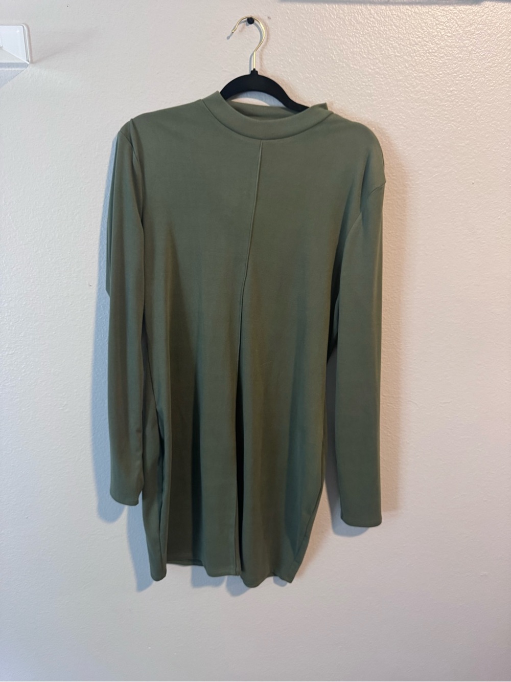 Olive Green Long Sleeve High Neck Shift Dress